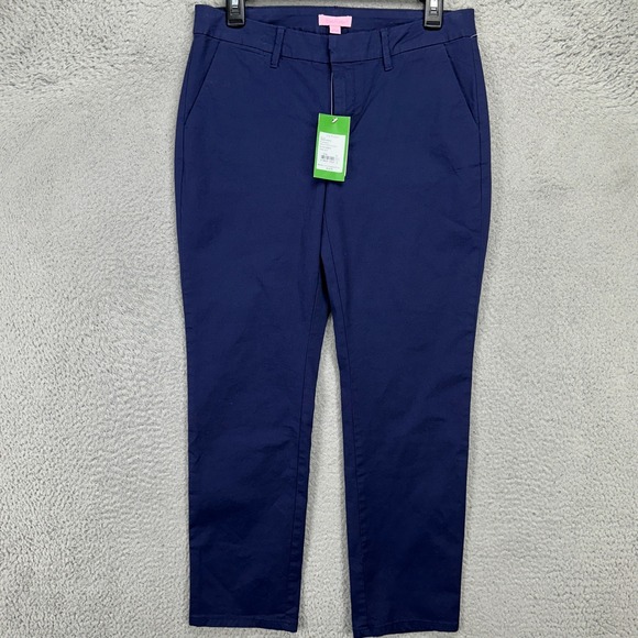 Lilly Pulitzer Womens Khaki Pants 6 True Navy Shana Stretch Crop Mid Rise NEW - Picture 1 of 10
